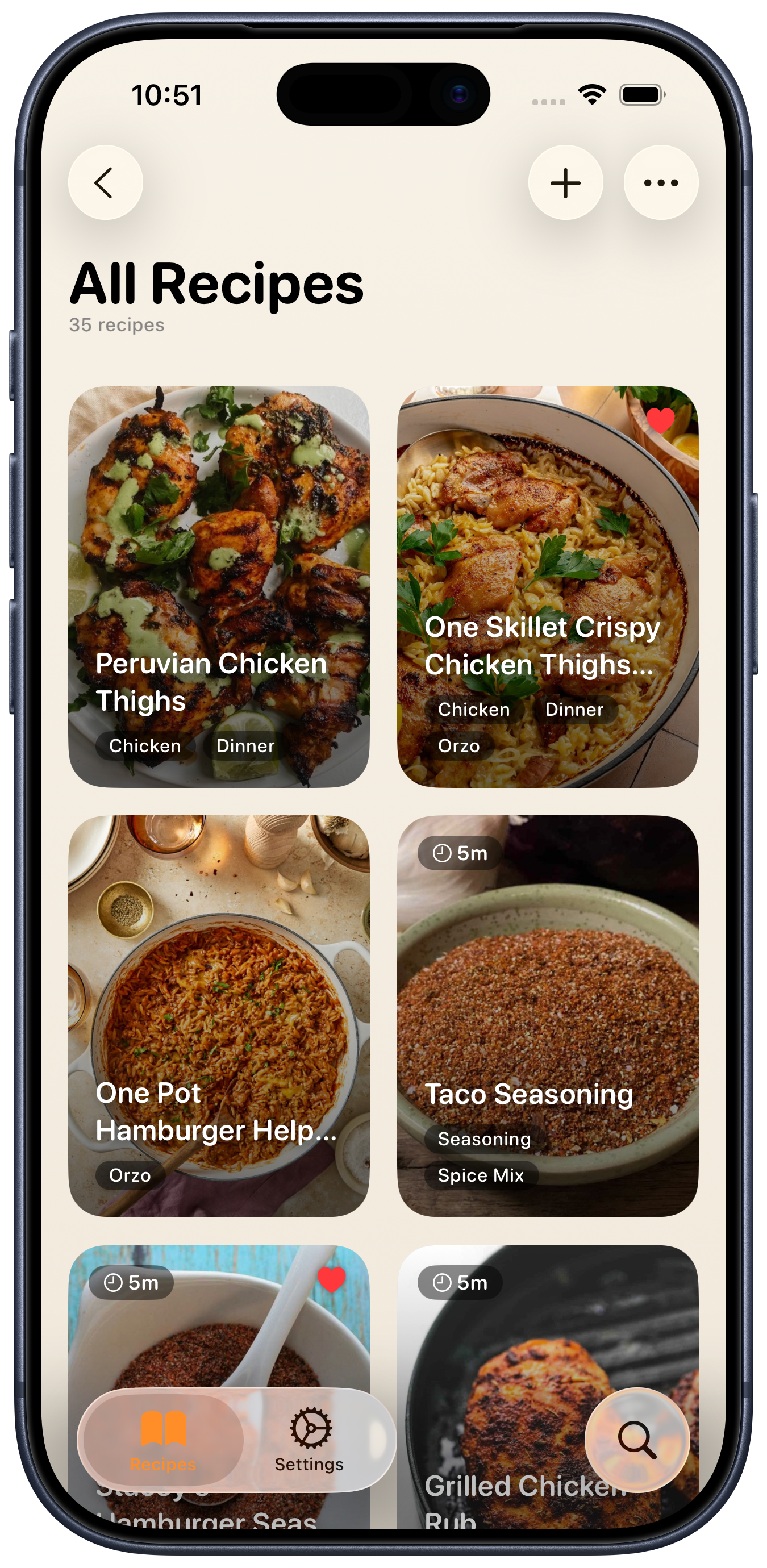 The All Recipes list in Kaycee with every recipe in one searchable place