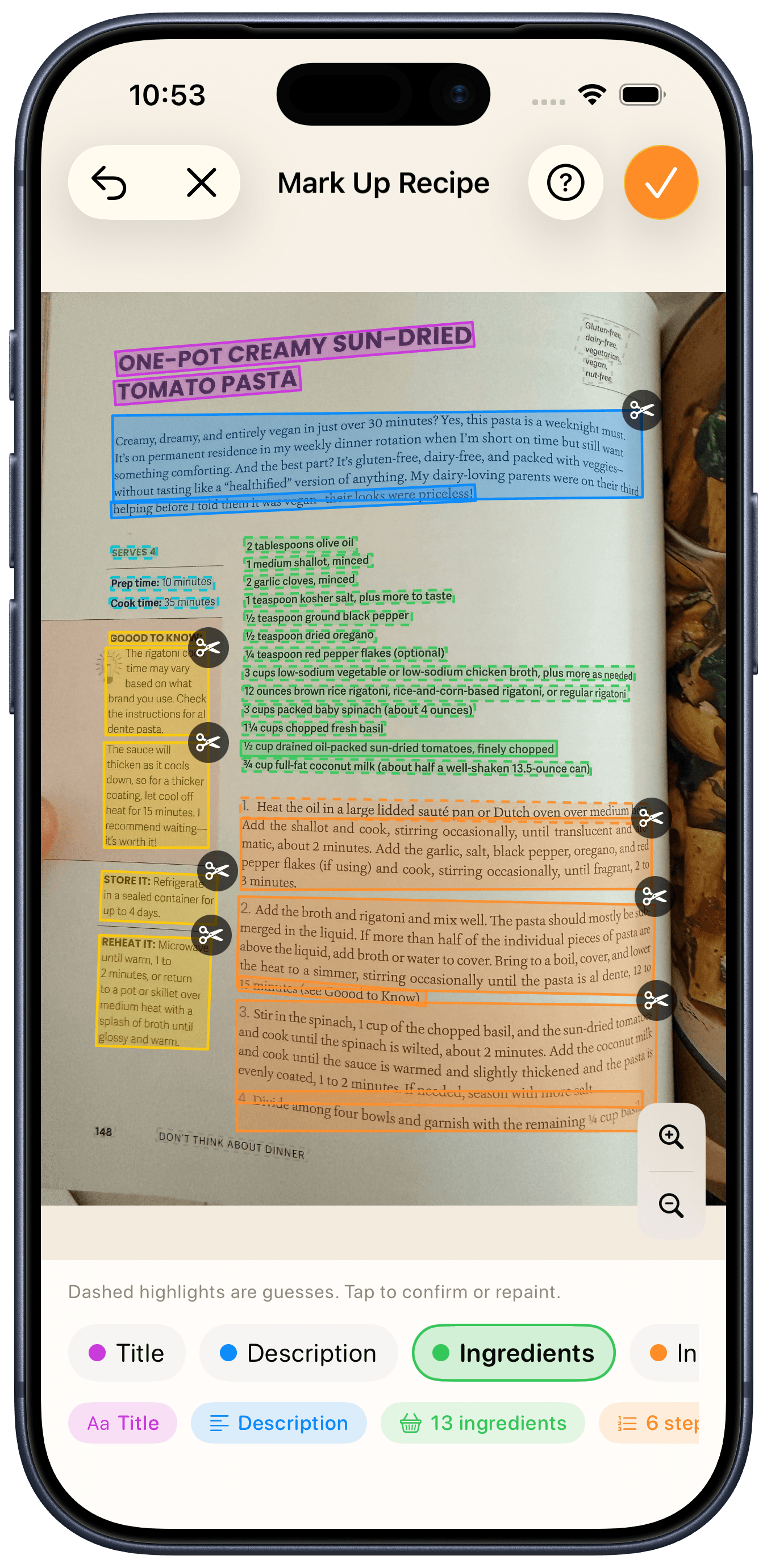 Scan recipes in from your camera or an image